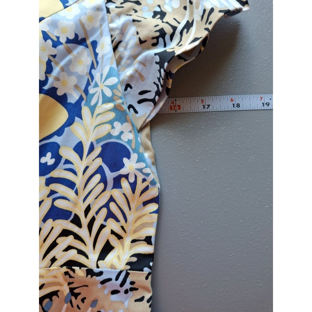 Talbots Floral Fit and  Flare Dress Womens Size 4 Blue Yellow - Picture 6 of 8